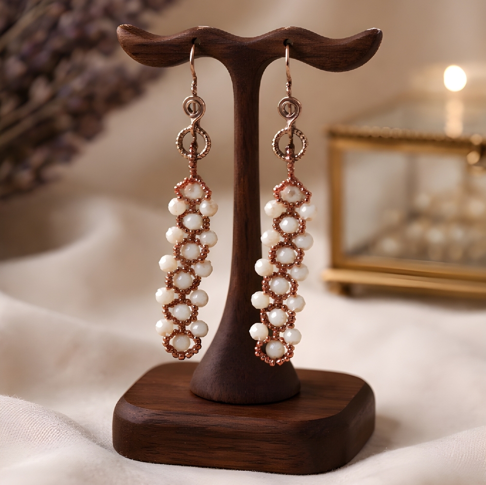 #265 HAND CRAFTED Earrings handmade Crystals Seed Beads Copper
